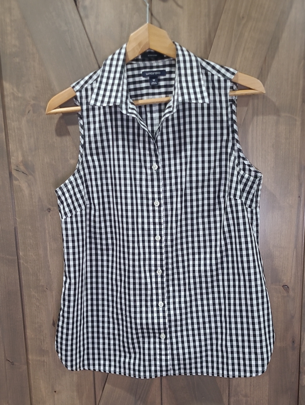 Lands' End No Iron Supima Gingham Sleeveless Button Down Shirt Women's 10